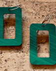 Angelco Accessories reversible rectangular hoop paper earrings - showing green side only - green / gold