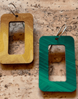 Angelco Accessories reversible rectangular hoop paper earrings - showing both sides - green / gold