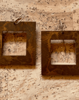 Angelco Accessories - reversible square hoop paper earrings - showing brown side only - burnt orange or brown