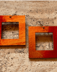 Angelco Accessories - reversible square hoop paper earrings - showing burnt orange side only - burnt orange or brown