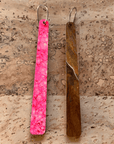 Angelco Accessories reversible paddle paper earrings - showing the colour on each side - pink or brown