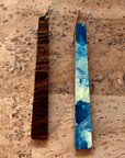 Angelco Accessories reversible paddle paper earrings - showing the colour on each side - brown or blue