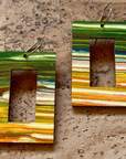Angelco Accessories - reversible rectangle hoop paper earrings - showing the yellow green side only - orange or yellow green