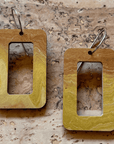 Angelco Accessories reversible rectangular hoop paper earrings - showing gold side only - green / gold