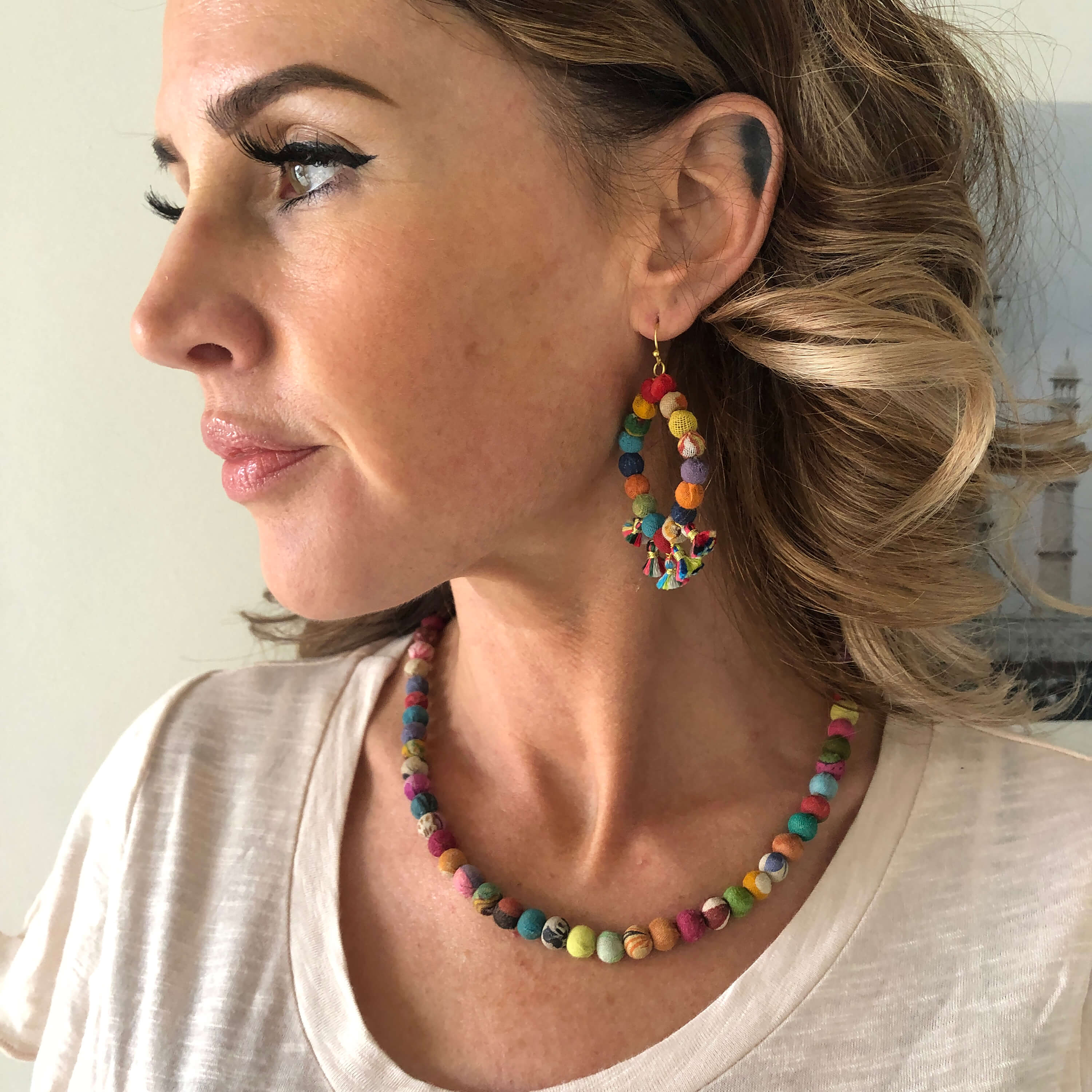 Classic kantha single strand necklace