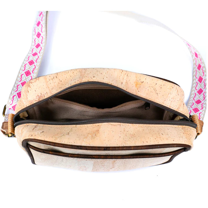 Angelco Accessories Cork camera bag - top view of open bag on white background