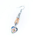 Angelco Accessories Drop heart cork earrings - single earrig on white flatlay
