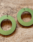 Angelco Accessories reversible circle hoop paper earrings - showing green side only - pink/green