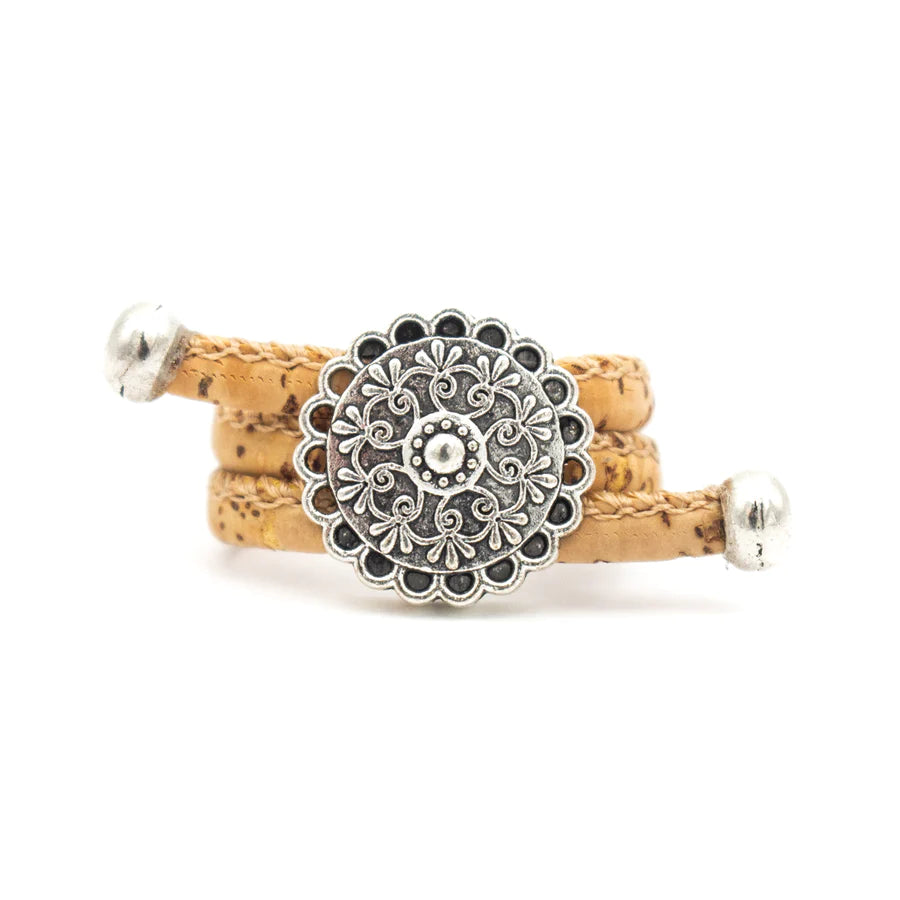 Angelco Accessories Floral disk cork ring in dark brown, on white background