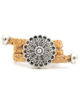 Angelco Accessories Floral disk cork ring in dark brown, on white background