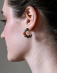 Kantha mini hoop stud earrings as worn by model to show size
