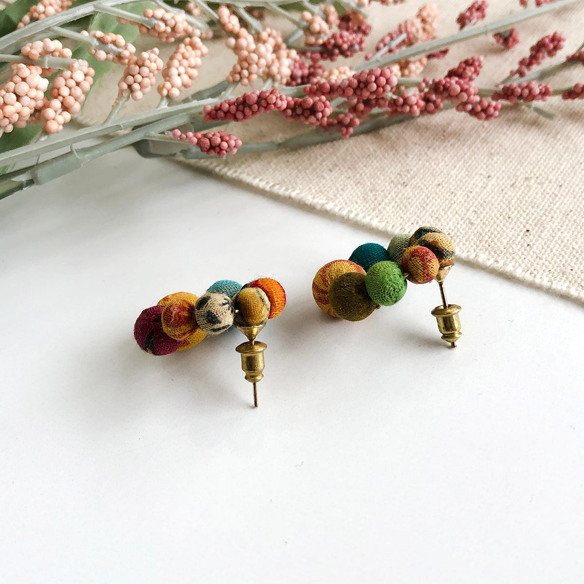 Angelco Accessories kantha ring stud  on flatlay shown from top view