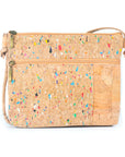 Angelco Accessories Katt crossbody bag with colourful flecked cork panelling on a white background