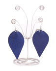 Angelco Accessories Leaf shaped indigo cork drop earrings - earrings hanging in front of white background
