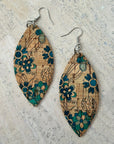Angelco Accessories Marquise pattern cork drop earrings - blue print