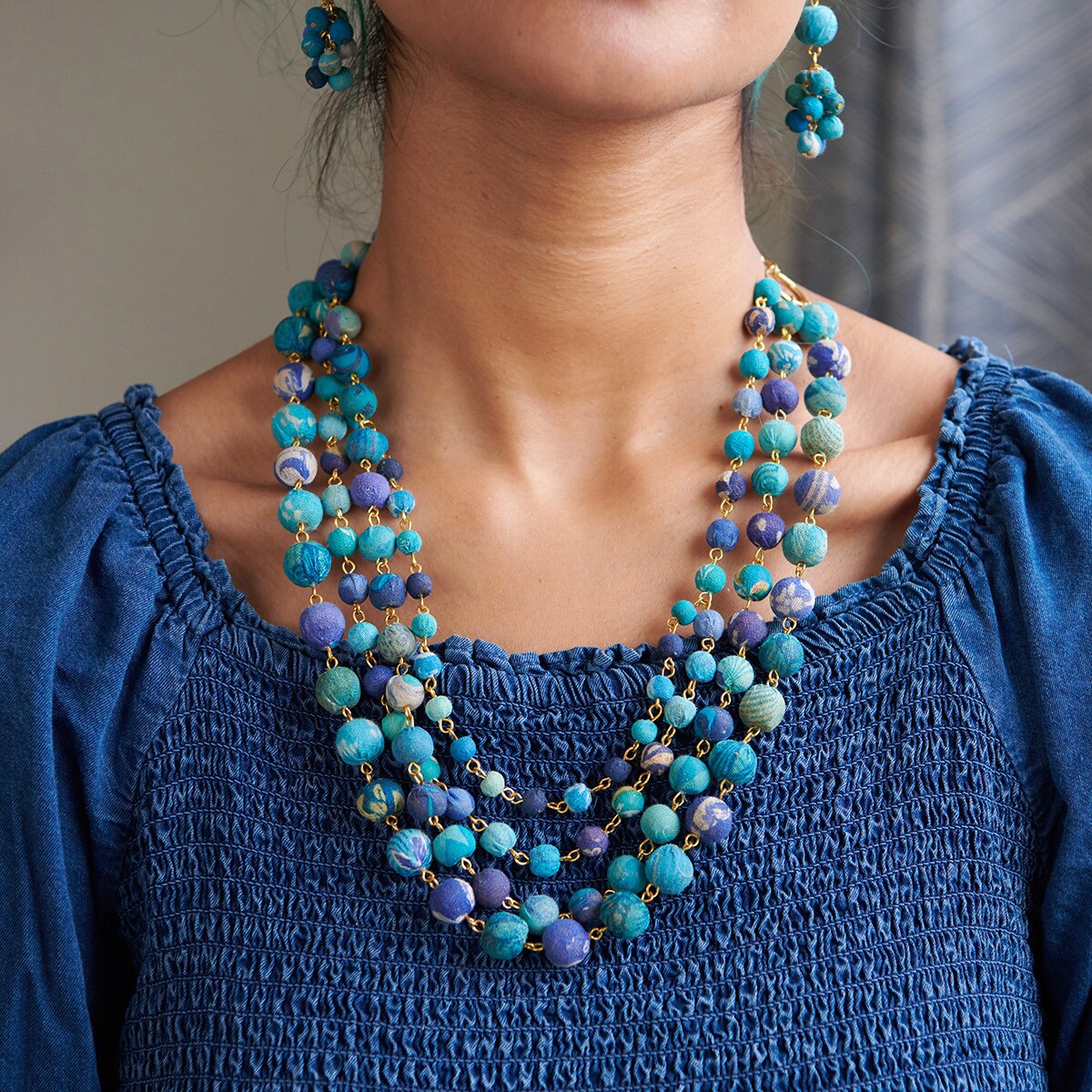 Callie kantha necklace - azure