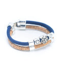 Angelco Accessories Rose bead cork bracelet - angled view of blue bracelet on white background