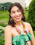Soleil kantha hoop earrings as worn by model - front view
