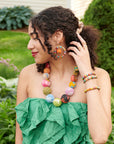 Soleil kantha hoop earrings as worn by model - side view shows size