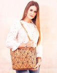 Geometric cork handbag