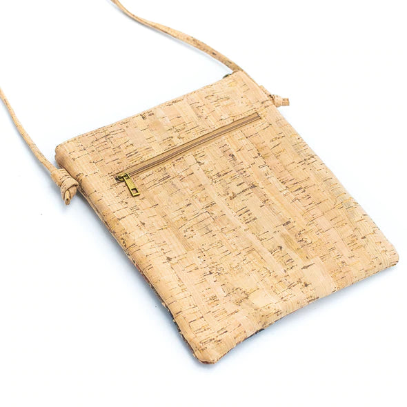 Angelco Accessories Square panel cork crossbody bag - blue on white flatlay - rear view