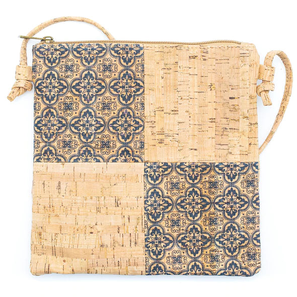 Angelco Accessories Square panel cork crossbody bag - blue on white flatlay