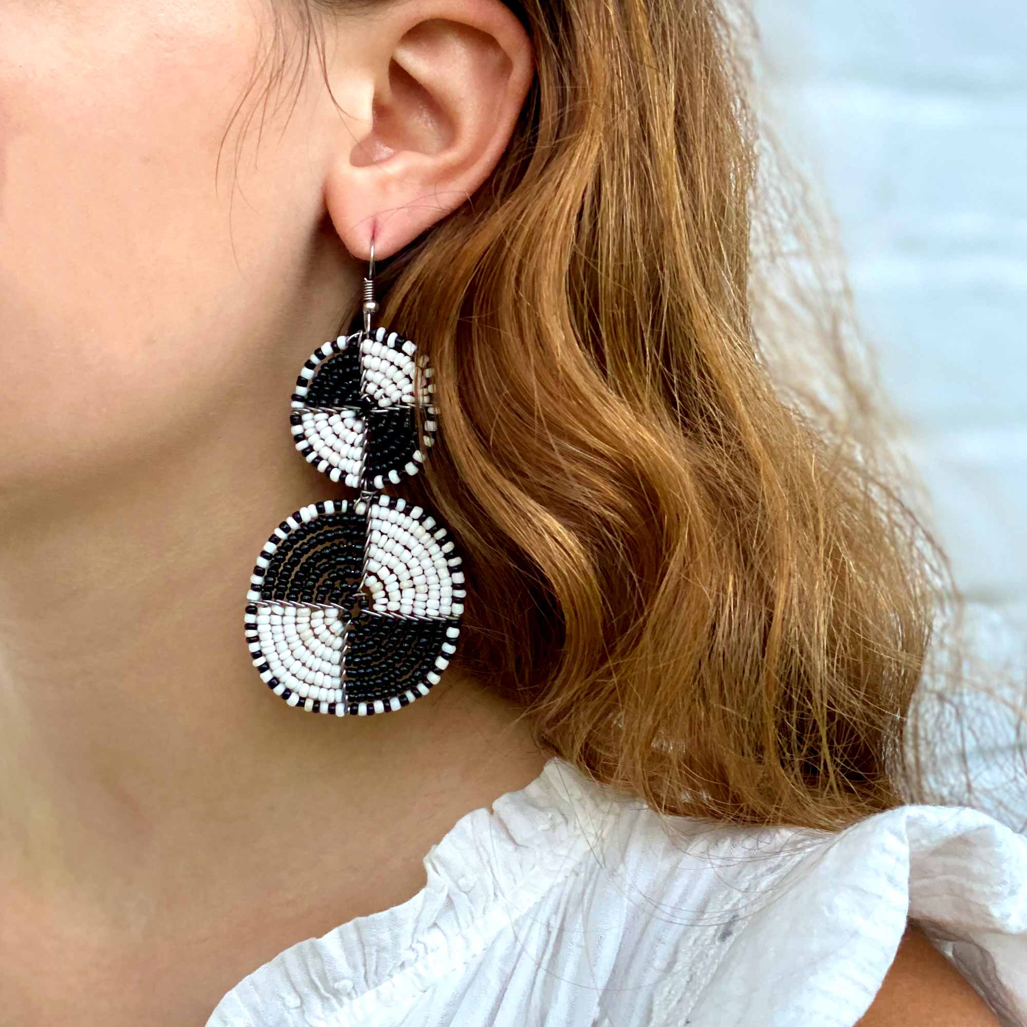Black & white maasai bead earrings