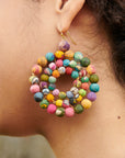 Angelco Accessories concentric kantha earrings as worn by model in close up view