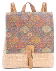 Angelco Accessories cork backpack with colourful design and vegan leather straps on white background