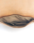 Angelco Accessories cork backpack, open and as viewed from top, showing internal pockets