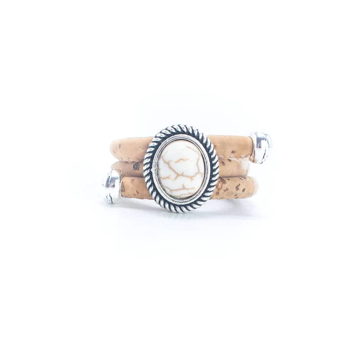 Angelco Accessories Oval stone cork ring - white