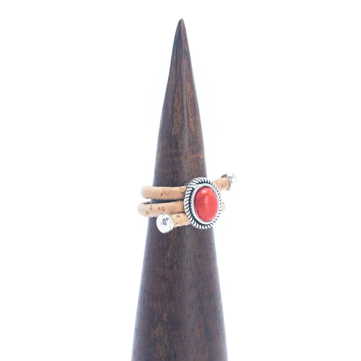 Angelco Accessories Oval stone cork ring - red ring on wooden display