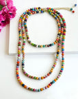 Angelco Accessories single strand kantha short necklace on flatlay with necklaces of other length