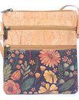 Angelco Accessories - Triple section crossbody bag - black floral, front view on white background
