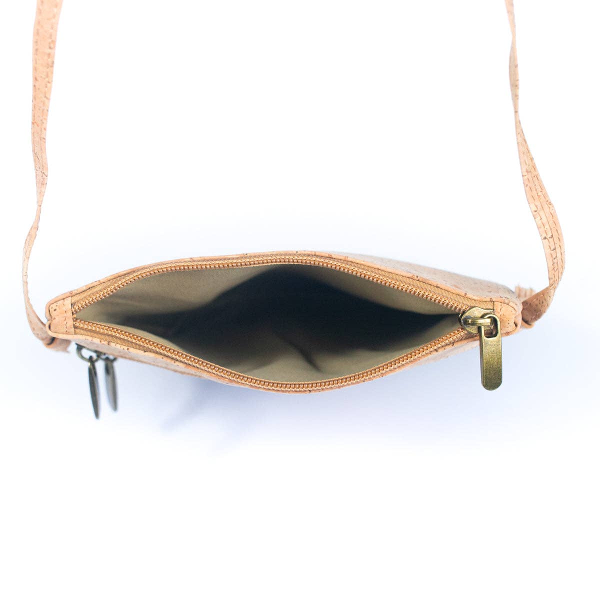 Angelco Accessories - Triple section crossbody bag - black floral, top view of open bag on white background