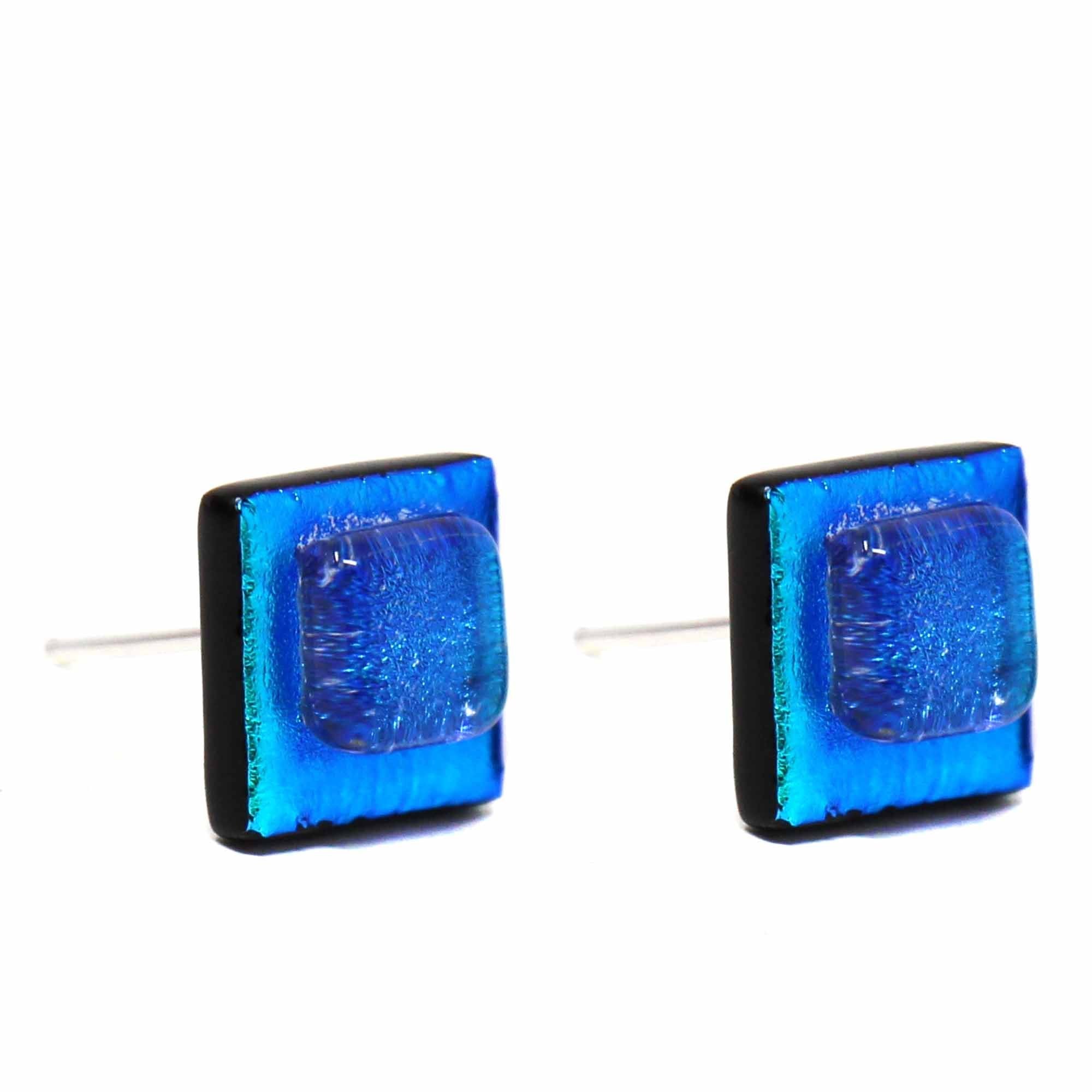 Angelco Accessories Chilean glass square stud - blue