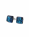Chilean glass square stud - blue ripple