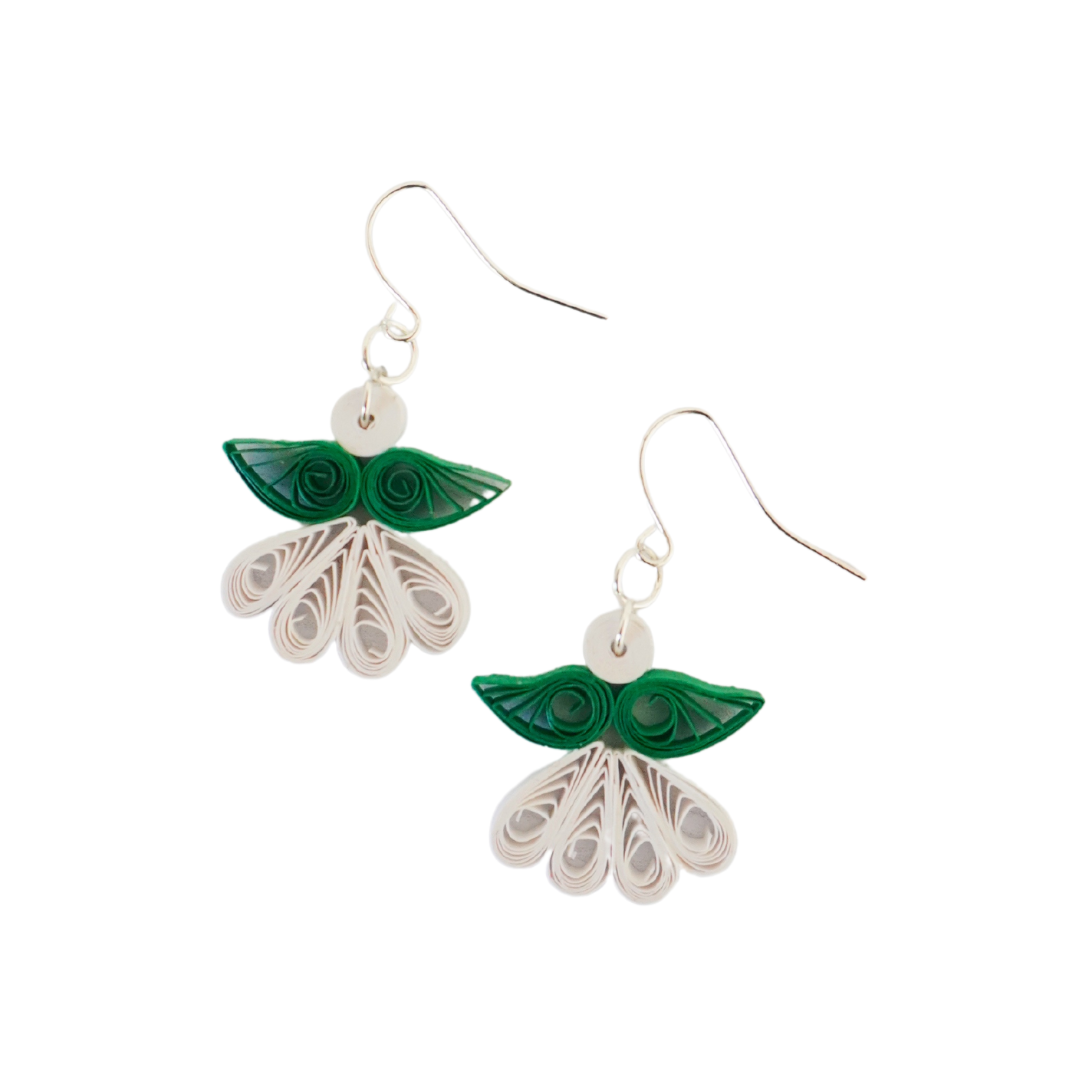 Angelco Accessories Small Christmas Angel earrings - white & green