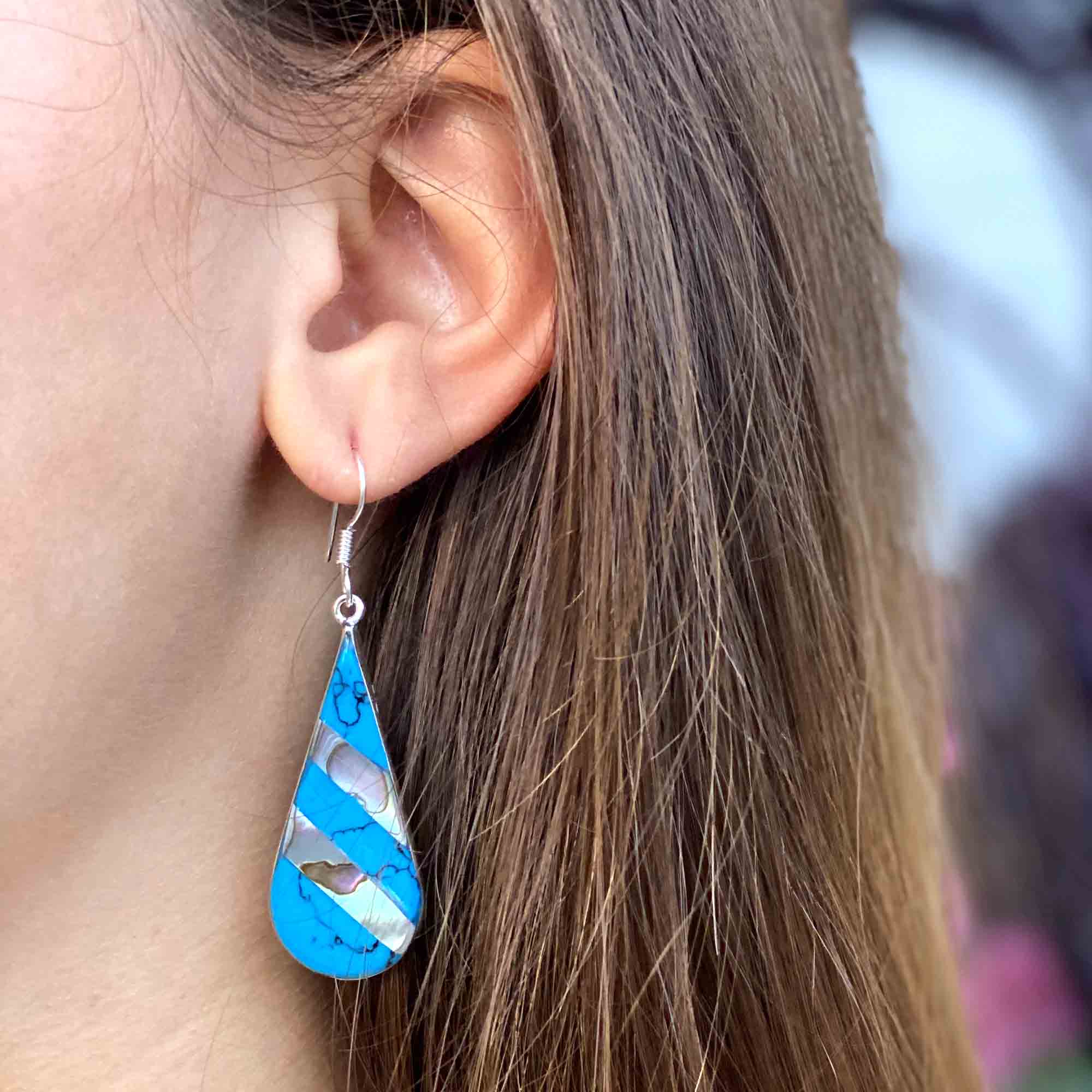 Angelco Accessories Turquoise & abalone silver teardrop earrings