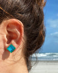 Angelco Accessories Chilean glass square stud - green