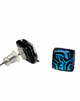 Chilean glass square stud - blue ripple