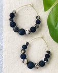 Indigo kantha hoop earrings