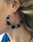Indigo kantha hoop earrings