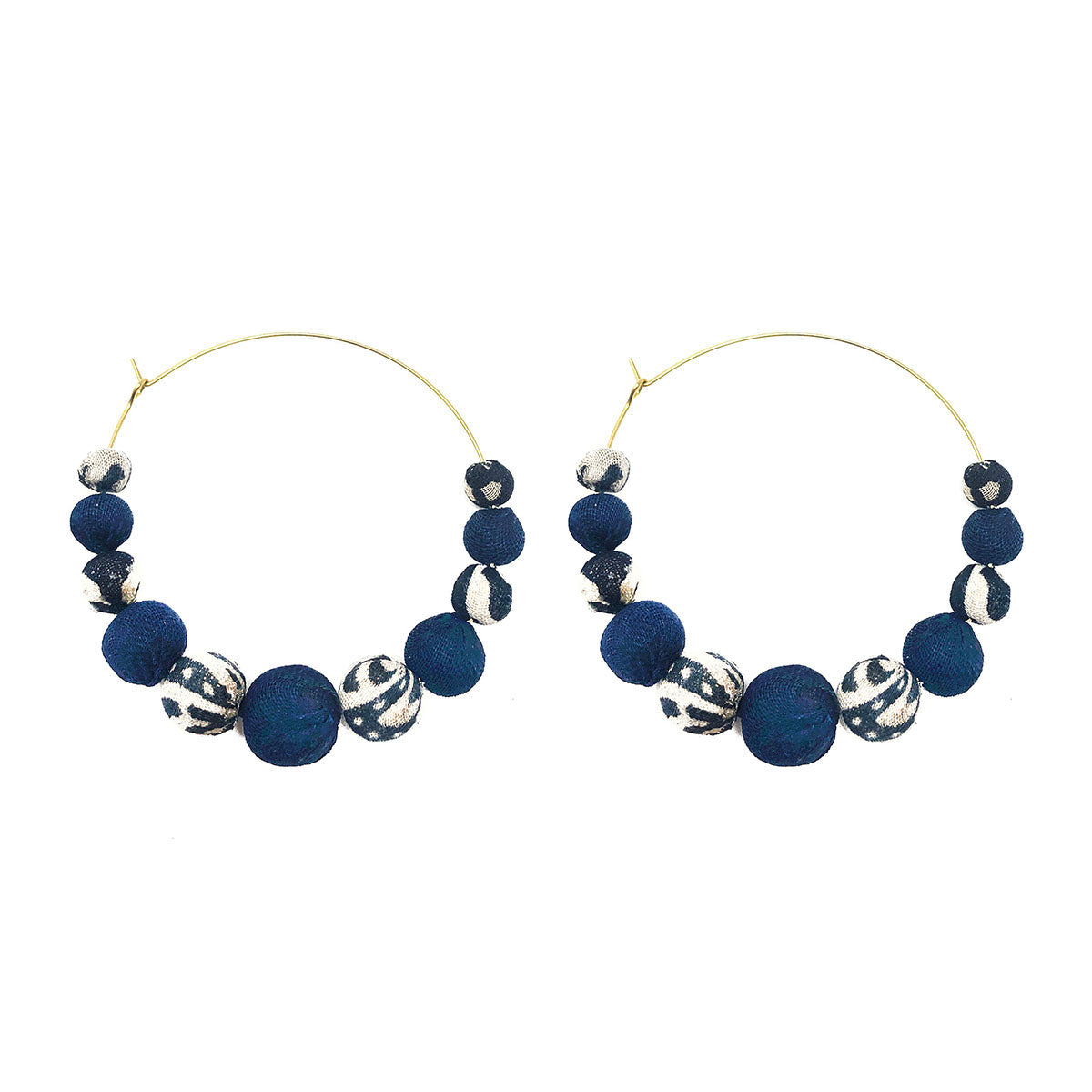 Indigo kantha hoop earrings