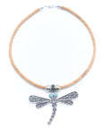 Angelco Accessories Turquoise dragonfly pendant cork necklace - whole necklace on white flatlay