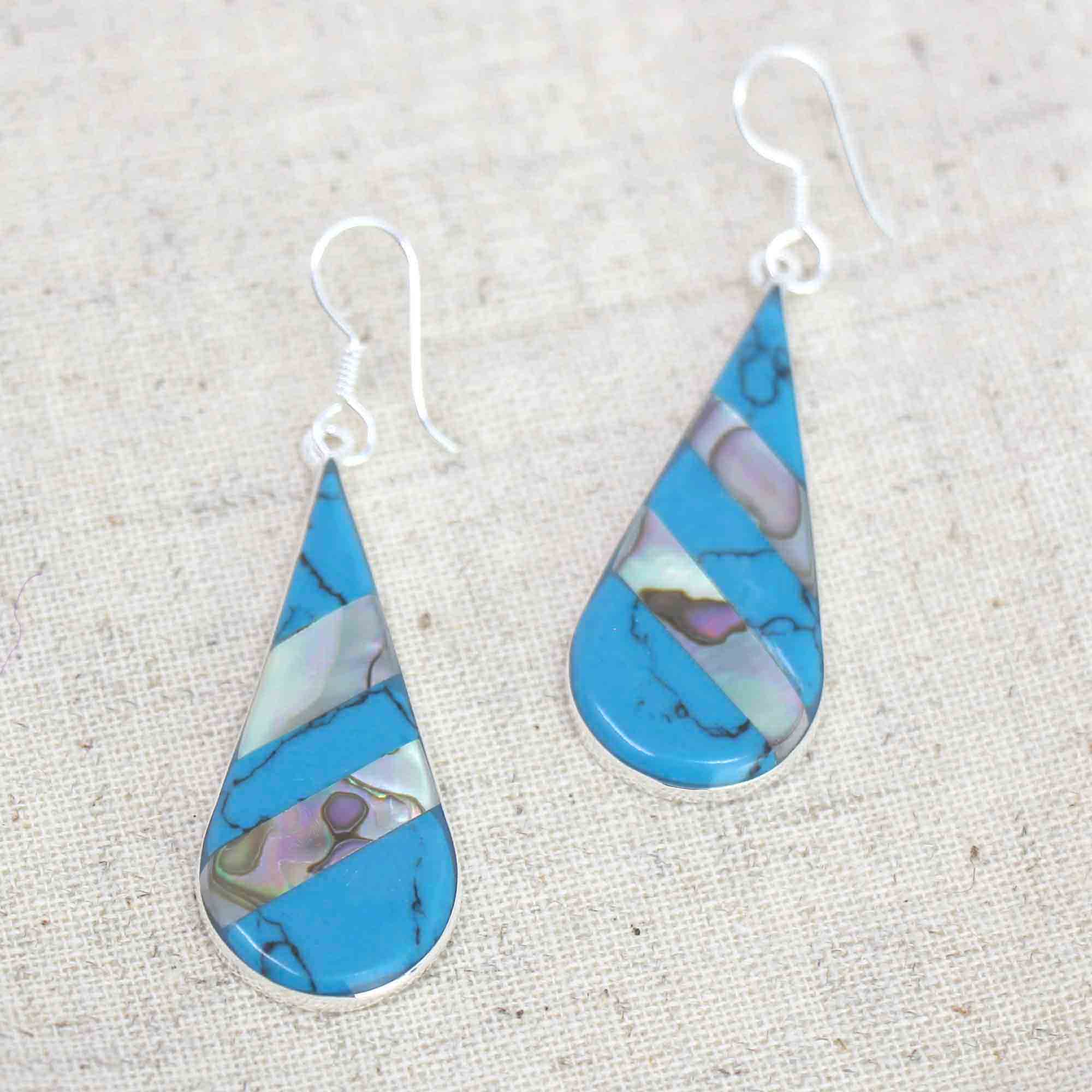 Angelco Accessories Turquoise & abalone silver teardrop earrings