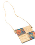Square panel cork crossbody bag - blue patchwork