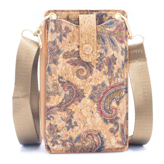 Angelco Accessories Phone wallet crossbody cork sling - paisley natural
