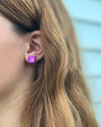 Angelco Accessories Chilean glass square stud - pink