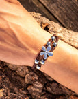 Angelco Accessories Silver Flower and Bead Double Strand Cork Bracelet